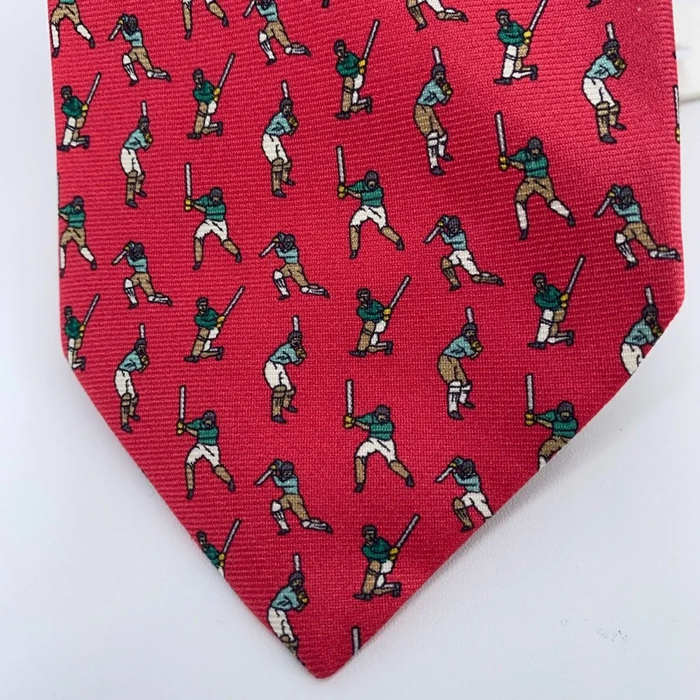 Eton Tie Mens One Size Red Cricket Print Silk Classic Fit Necktie Italy‎ Made